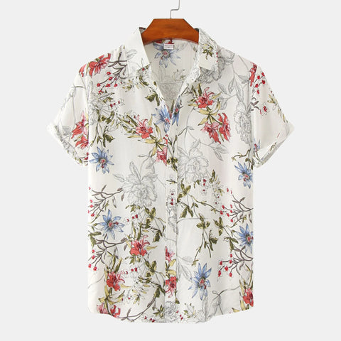 Men's Plus Size Floral Print Short Sleeve Button Down Casual Shirt - Fashlot