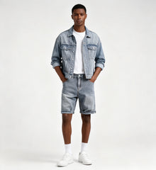 Vintage Wash Herringbone Denim Shorts - Fashlot