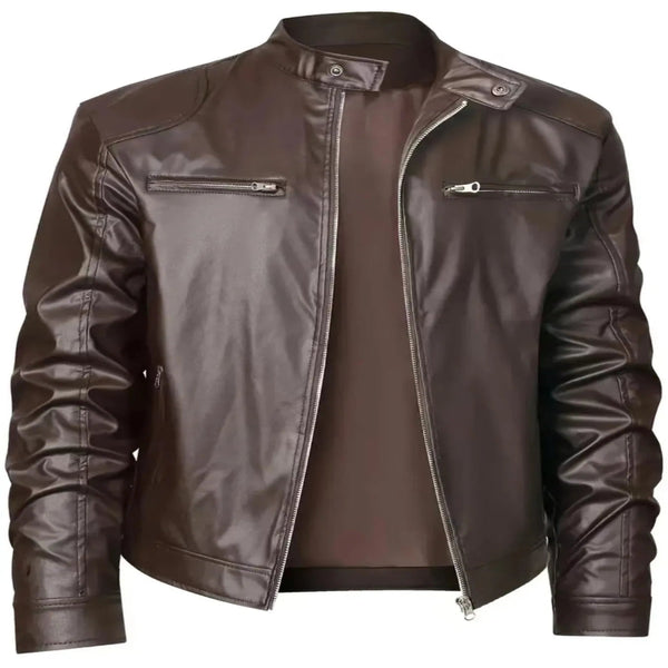 Men's Full Size Zip Up Long Sleeve PU Leather Jacket – Plus Size - Fashlot