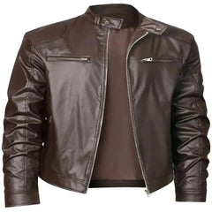 Men's Full Size Zip Up Long Sleeve PU Leather Jacket – Plus Size - Fashlot