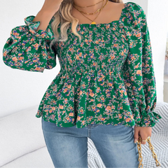 Floral Square Neck Flounce Sleeve Blouse – Feminine Style, Breezy Comfort, Everyday Elegance - Fashlot