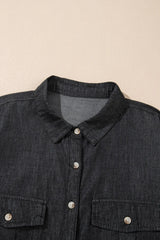 Pocketed Collared Neck Long Sleeve Denim Top for Women- Fashlot