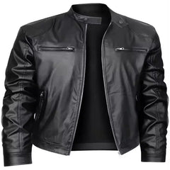 Men's Full Size Zip Up Long Sleeve PU Leather Jacket – Plus Size - Fashlot