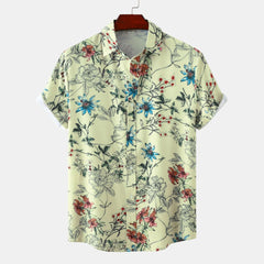 Men's Plus Size Floral Print Short Sleeve Button Down Casual Shirt - Fashlot