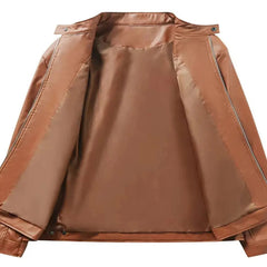 Men's Full Size Zip Up Long Sleeve PU Leather Jacket – Plus Size - Fashlot