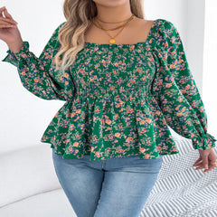 Floral Square Neck Flounce Sleeve Blouse – Feminine Style, Breezy Comfort, Everyday Elegance - Fashlot