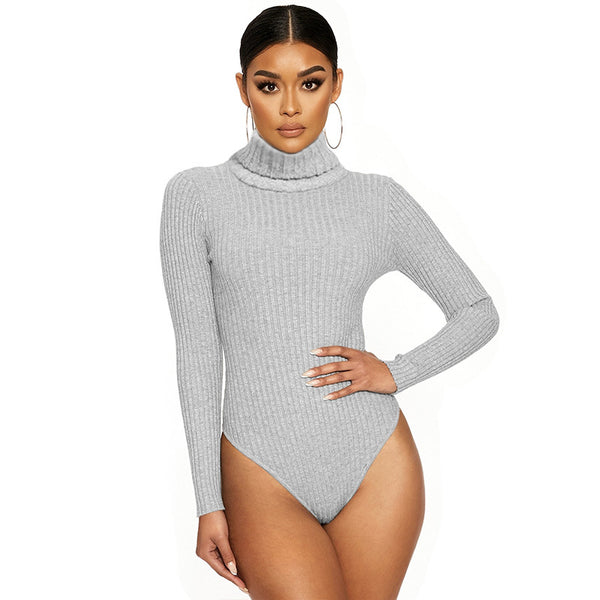 Long sleeved Gray high neck slim fitting jumpsuit - Fashlot