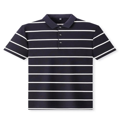 Men's Plus Size Striped Button Short Sleeve Blue Polo - Fashlot