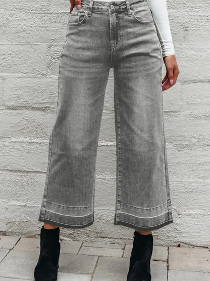 High Waist Wide Leg Washed Jeans – Effortless Comfort & Timeless Style Gray Front - Fashlot