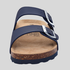 Unisex Leather Cork Footbed Slide Sandals with Adjustable Buckle – Summer Beach Comfort