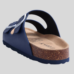 Unisex Leather Cork Footbed Slide Sandals with Adjustable Buckle – Summer Beach Comfort
