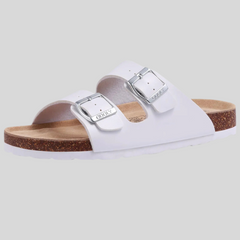 Unisex Leather Cork Footbed Slide Sandals with Adjustable Buckle – Summer Beach Comfort