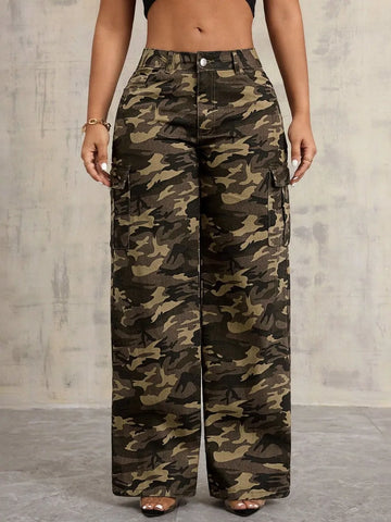 Women’s Camouflage Wide-Leg Jeans – Trendy & Casual - Fashlot 