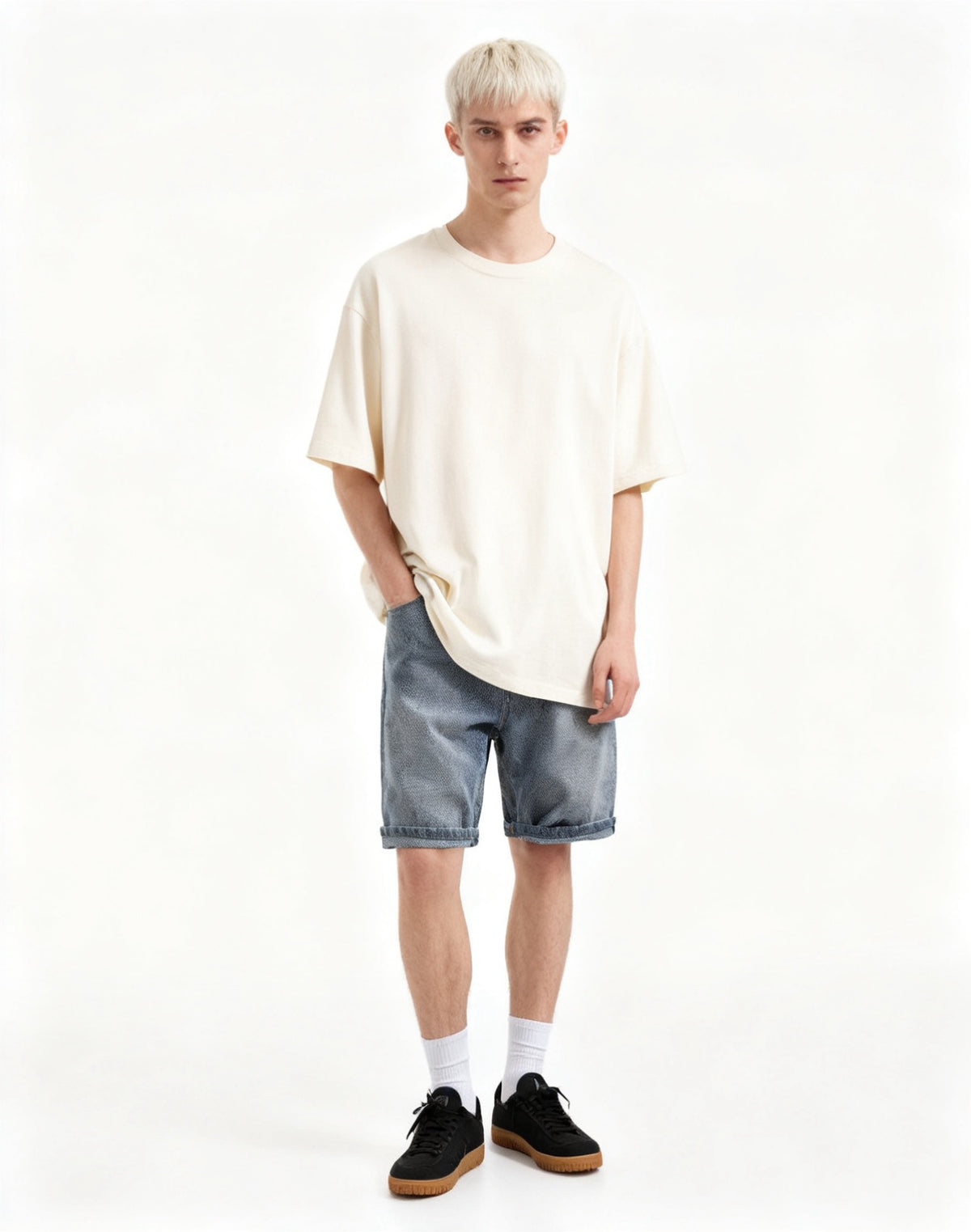 Vintage Wash Herringbone Denim Shorts