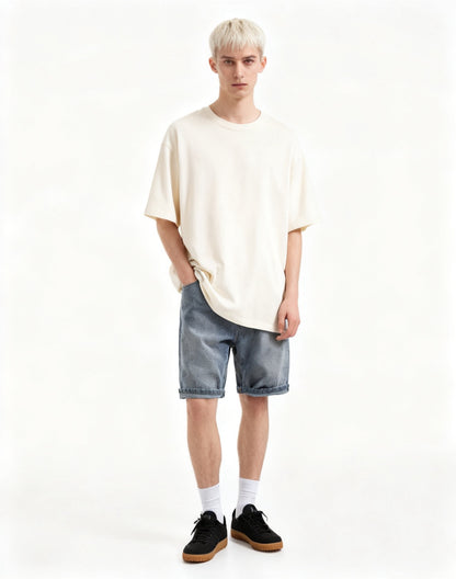 Vintage Wash Herringbone Denim Shorts