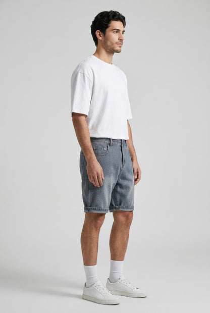 Vintage Wash Herringbone Denim Shorts
