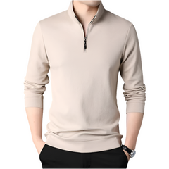 Beige long-sleeve shirt with a zipper on a white background - Fashlot