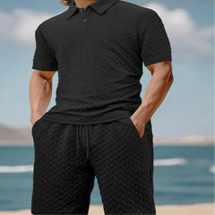 Men's Full Plus Size Textured Polo Shirt and Shorts Set - Fashlot