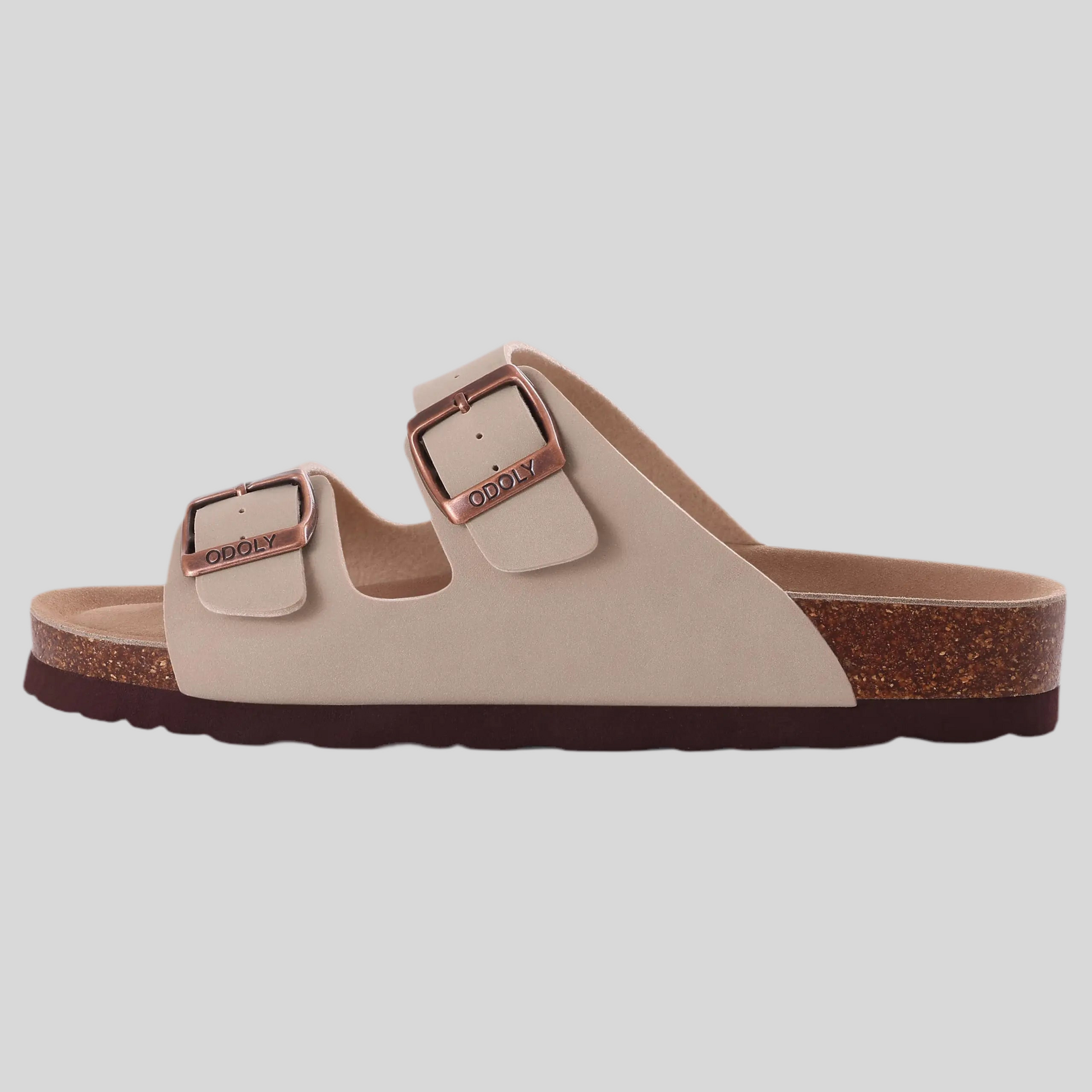 Unisex Leather Cork Footbed Slide Sandals with Adjustable Buckle – Summer Beach Comfort - Fashlot