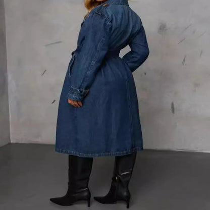 Button Up Long Sleeve Longline Denim Jacket for Women- Fashlot 