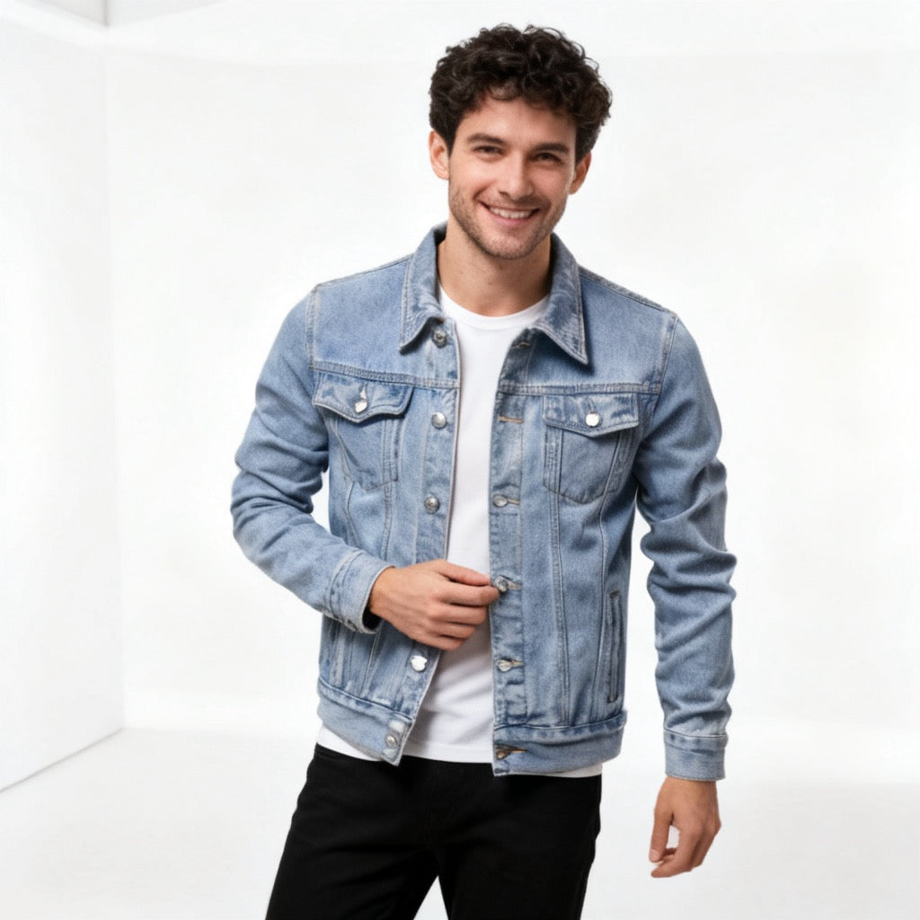 Button Down Long Sleeve Denim Jacket - Fashlot