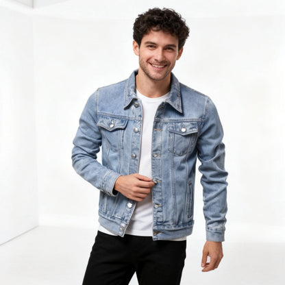 Button Down Long Sleeve Denim Jacket - Fashlot