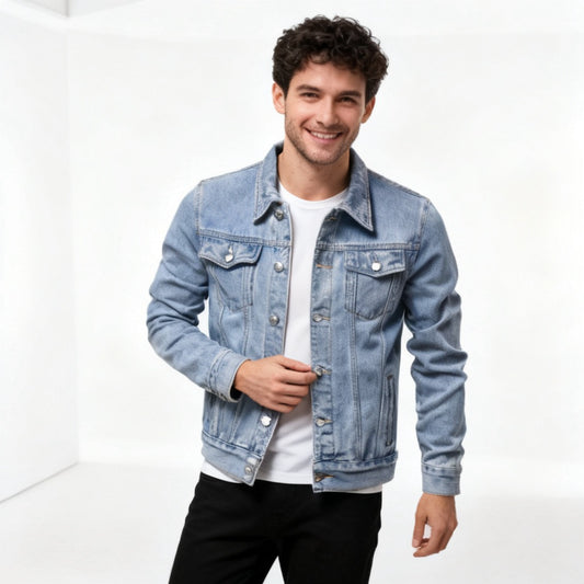Button Down Long Sleeve Denim Jacket - Fashlot