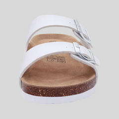 Unisex Leather Cork Footbed Slide Sandals with Adjustable Buckle – Summer Beach Comfort