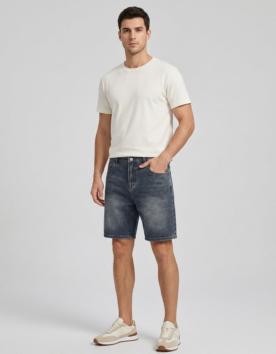Vintage Wash Herringbone Denim Shorts