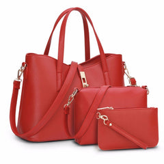 Red Women Bag Top-Handle Bags Female Messenger Bags Handbag Set PU Leather Composite Bag - Fashlot