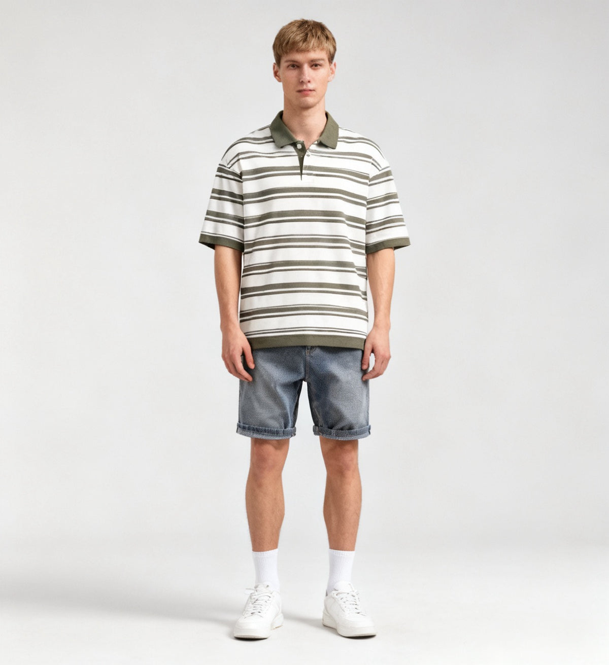 Vintage Wash Herringbone Denim Shorts