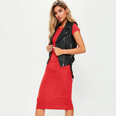 Women’s Casual Midi Cotton Dress – Short Sleeve, O-Neck, Slim Fit Summer Style - Fashlot