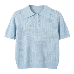 light blue knitted polo shirt - Fashlot