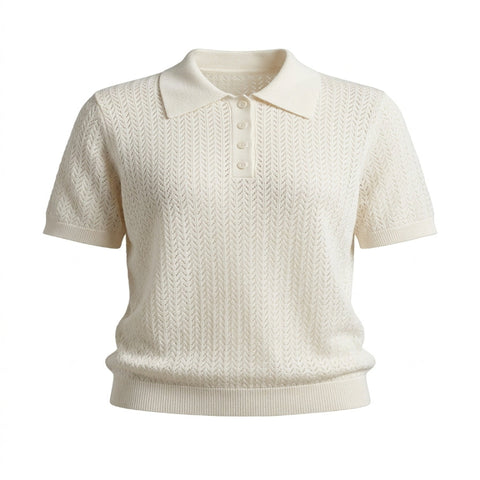 off white knitted polo shirt - Fashlot