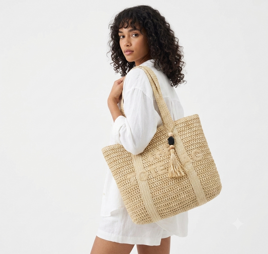 Woven Straw Crochet Tote Bag