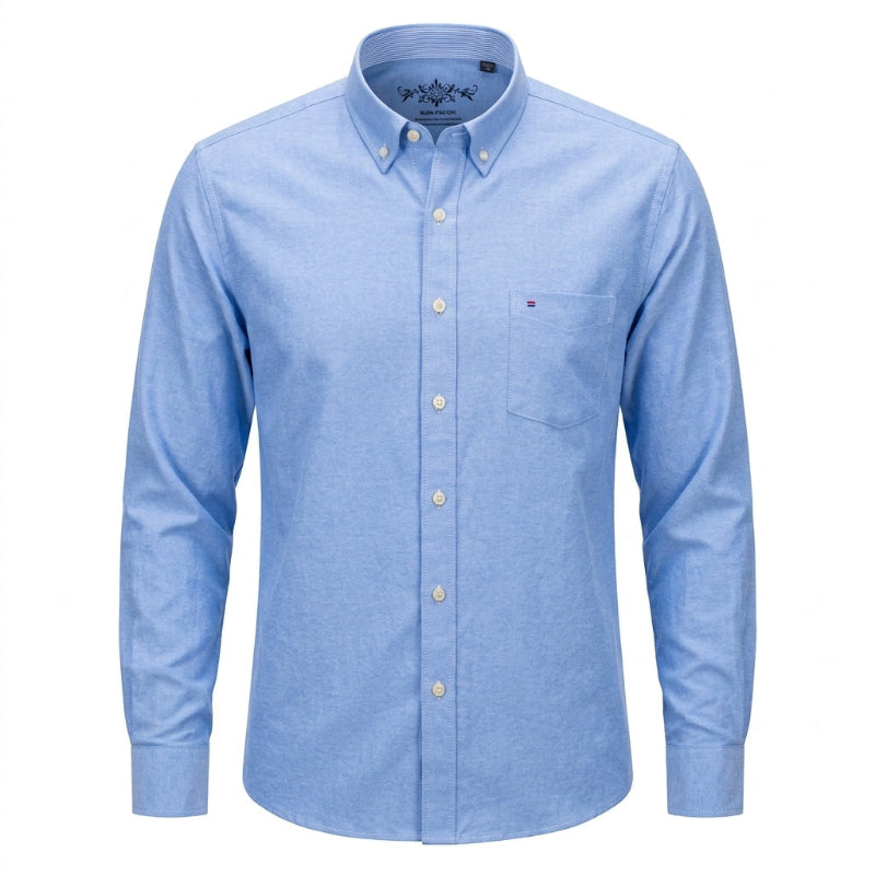 A light blue long-sleeve button-down shirt with a chest pocket, displayed on a clean white background. - Fashlot 