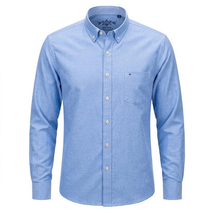 A light blue long-sleeve button-down shirt with a chest pocket, displayed on a clean white background. - Fashlot 