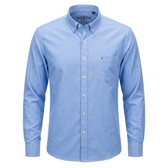 A light blue long-sleeve button-down shirt with a chest pocket, displayed on a clean white background. - Fashlot 