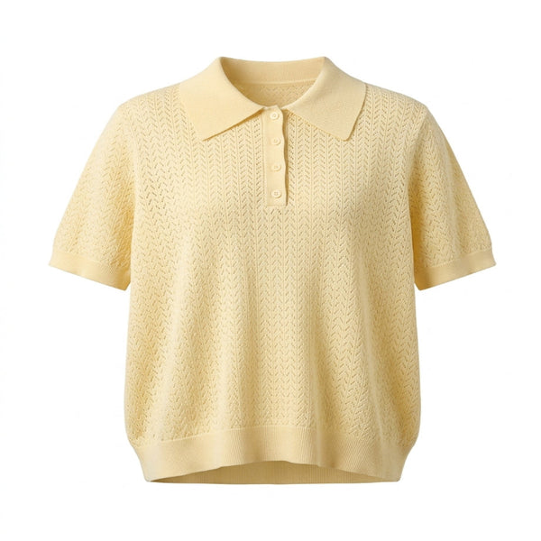 pale yellow knitted polo shirt - Fashlot