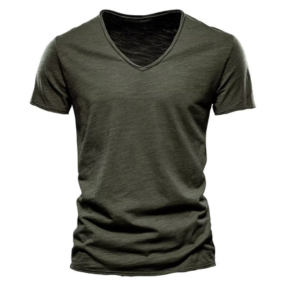 Men's Slub Cotton V-Neck Tee - Fashlot