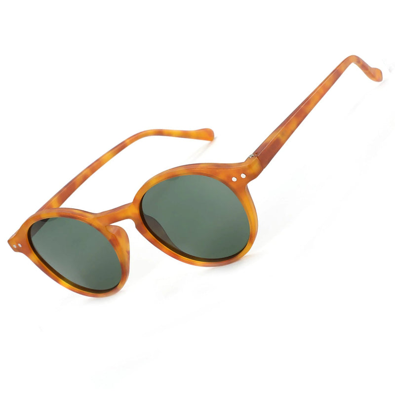 Honey Tortoise Sunglasses with tortoiseshell frame and green lenses on a white background. - Fashlot