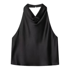 Black halter neck top on a white background - Fashlot