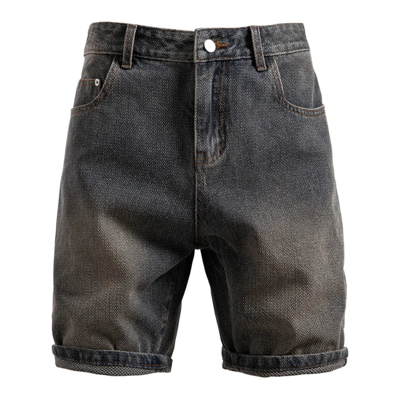 Black retro denim shorts on a white background - Fashlot