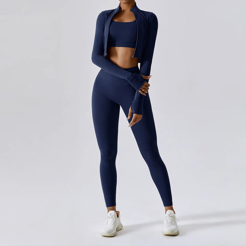 Women’s 3 Piece Tracksuit Blue Pants Set – Quick Dry, High Waist, Breathable Activewear - Fashlot