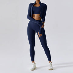 Women’s 3 Piece Tracksuit Blue Pants Set – Quick Dry, High Waist, Breathable Activewear - Fashlot