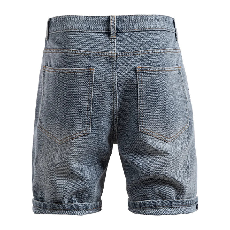 Back view of Blue denim shorts on a white background - Fashlot