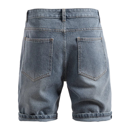 Back view of Blue denim shorts on a white background - Fashlot