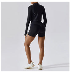 Black Women’s 3 Piece Tracksuit Shorts Set – Quick Dry, High Waist, Breathable Activewear - Fashlot