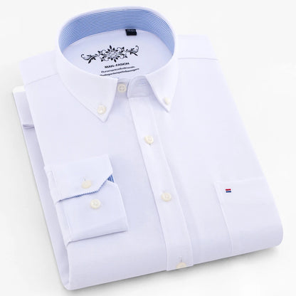 Men’s Oxford Long Sleeve Shirt – Casual Button-Down, Embroidered, Workwear Style - Fashlot