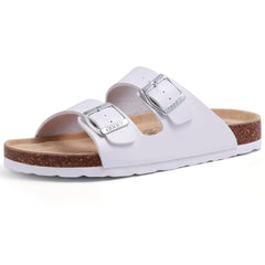 Unisex Leather Cork Footbed Slide Sandals with Adjustable Buckle – Summer Beach Comfort - Fashlot